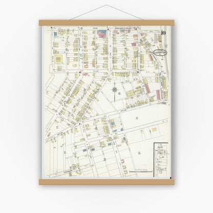 Old map wall art mockup — magnetic wood frame on white wall — Sanborn Fire Insurance Map from Lehighton, Carbon County, Pennsylvania (1915), Sheet #0010