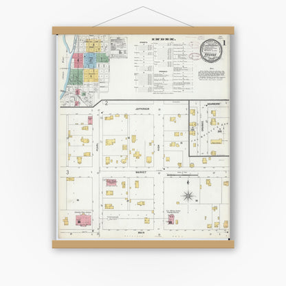 Old map wall art mockup — magnetic wood frame on white wall — Sanborn Fire Insurance Map from Havana, Mason County, Illinois (1899), Sheet #0001