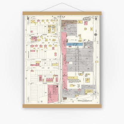 Old map wall art mockup — magnetic wood frame on white wall — Sanborn Fire Insurance Map from Ambridge, Beaver County, Pennsylvania (1923), Sheet #0008