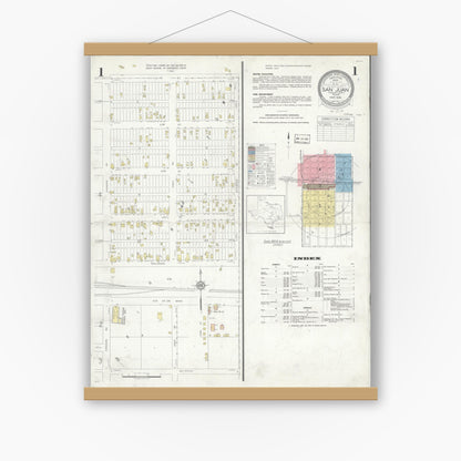 Old map wall art mockup — magnetic wood frame on white wall — Sanborn Fire Insurance Map from San Juan, Hidalgo County, Texas (1938) - Complete Map Set