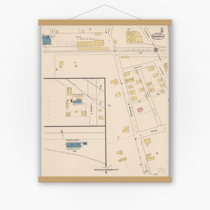 Old map wall art mockup — magnetic wood frame on white wall — Sanborn Fire Insurance Map from Marianna, Jackson County, Florida (1922), Sheet #0005