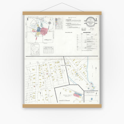Old map wall art mockup — magnetic wood frame on white wall — Sanborn Fire Insurance Map from Pardeeville, Columbia County, Wisconsin (1937) - Complete Map Set