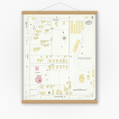 Old map wall art mockup — magnetic wood frame on white wall — Sanborn Fire Insurance Map from Bath, Steuben County, New York (1909), Sheet #0005