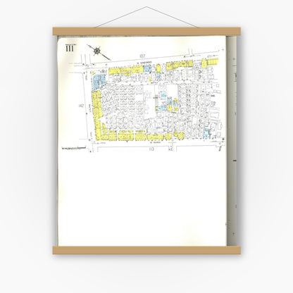 Old map wall art mockup — magnetic wood frame on white wall — Sanborn Fire Insurance Map from Honolulu, Oahu County, Hawaii (1955), Sheet #0111