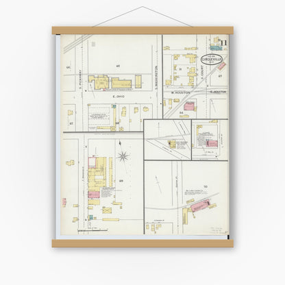 Old map wall art mockup — magnetic wood frame on white wall — Sanborn Fire Insurance Map from Circleville, Pickaway County, Ohio (1893), Sheet #0011