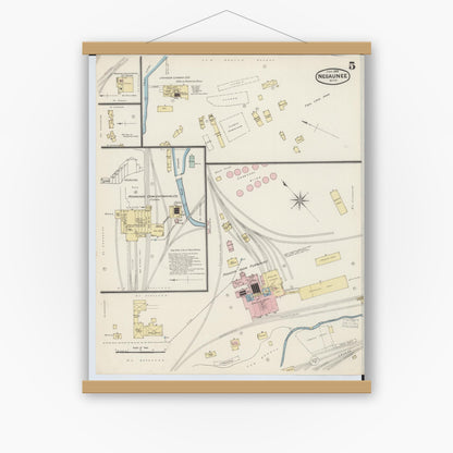 Old map wall art mockup — magnetic wood frame on white wall — Sanborn Fire Insurance Map from Negaunee, Marquette County, Michigan (1888), Sheet #0005