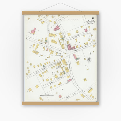 Old map wall art mockup — magnetic wood frame on white wall — Sanborn Fire Insurance Map from Cornwall, Orange County, New York (1905), Sheet #0002