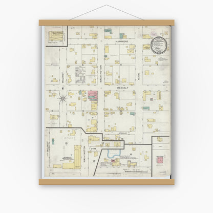 Old map wall art mockup — magnetic wood frame on white wall — Sanborn Fire Insurance Map from Dale, Spencer County, Indiana (1894), Sheet #0001