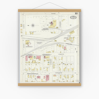 Old map wall art mockup — magnetic wood frame on white wall — Sanborn Fire Insurance Map from Kokomo, Howard County, Indiana (1896), Sheet #0010