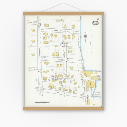 Old map wall art mockup — magnetic wood frame on white wall — Sanborn Fire Insurance Map from Nyack, Rockland County, New York. (1919), Sheet #0004