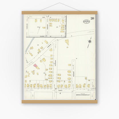 Old map wall art mockup — magnetic wood frame on white wall — Sanborn Fire Insurance Map from Herkimer, Herkimer County, New York (1911), Sheet #0020