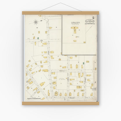 Old map wall art mockup — magnetic wood frame on white wall — Sanborn Fire Insurance Map from Vineyard Haven, Dukes County, Massachusetts (1898), Sheet #0002