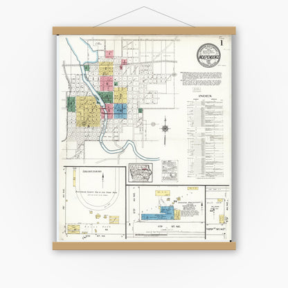 Old map wall art mockup — magnetic wood frame on white wall — Sanborn Fire Insurance Map from Independence, Buchanan County, Iowa (1920) â€” Complete Set