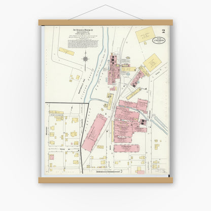 Old map wall art mockup — magnetic wood frame on white wall — Sanborn Fire Insurance Map from Lynchburg, Highland County, Ohio (1911), Sheet #0002