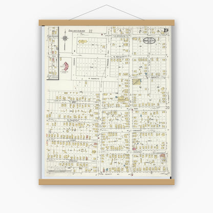 Old map wall art mockup — magnetic wood frame on white wall — Sanborn Fire Insurance Map from Marquette, Marquette County, Michigan (1917), Sheet #0019
