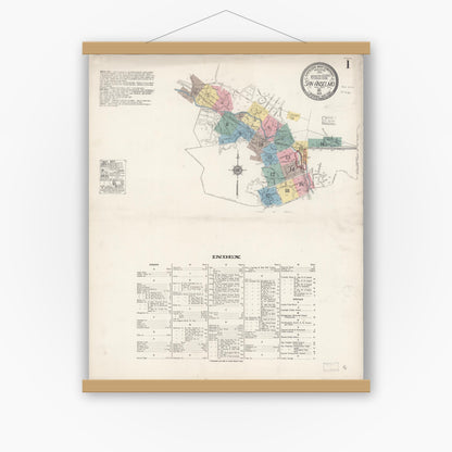 Old map wall art mockup — magnetic wood frame on white wall — Sanborn Fire Insurance Map from San Anselmo, Marin County, California (1919) - Complete Map Set