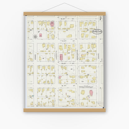 Old map wall art mockup — magnetic wood frame on white wall — Sanborn Fire Insurance Map from Beardstown, Cass County, Illinois (1894), Sheet #0007