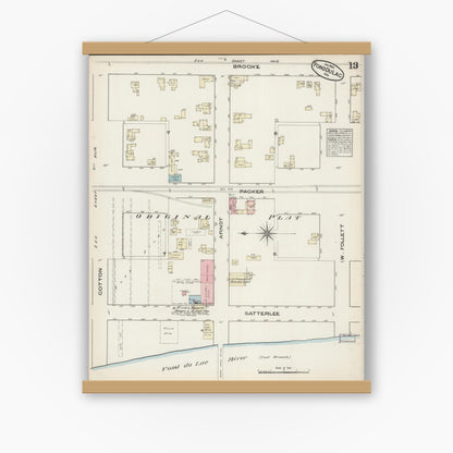Old map wall art mockup — magnetic wood frame on white wall — Sanborn Fire Insurance Map from Fond du Lac, Fond du Lac County, Wisconsin (1884), Sheet #0013