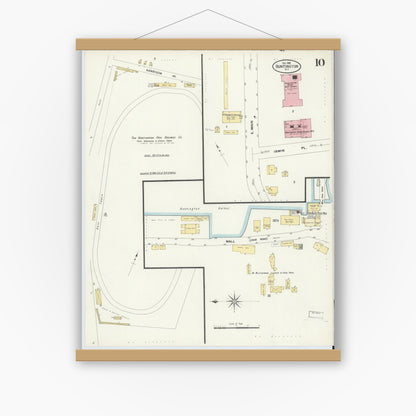 Old map wall art mockup — magnetic wood frame on white wall — Sanborn Fire Insurance Map from Huntington, Suffolk County, New York (1908), Sheet #0010