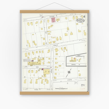 Old map wall art mockup — magnetic wood frame on white wall — Sanborn Fire Insurance Map from Rockland, Plymouth County, Massachusetts (1917), Sheet #0006