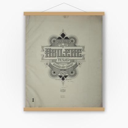 Old map wall art mockup — magnetic wood frame on white wall — Sanborn Fire Insurance Map from Abilene, Taylor County, Texas (1929), Sheet #0001