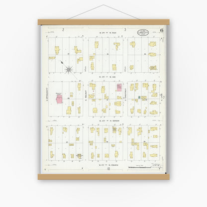 Old map wall art mockup — magnetic wood frame on white wall — Sanborn Fire Insurance Map from Lake City, Wabasha County, Minnesota (1909), Sheet #0006