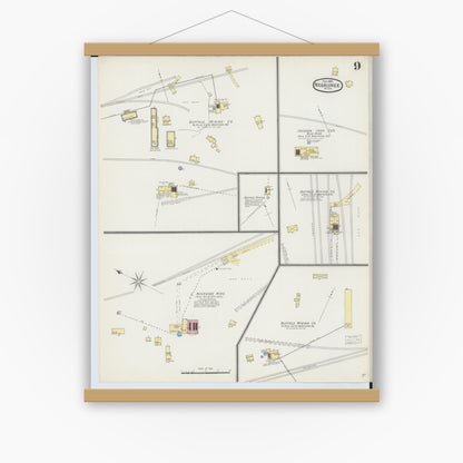 Old map wall art mockup — magnetic wood frame on white wall — Sanborn Fire Insurance Map from Negaunee, Marquette County, Michigan (1892), Sheet #0009
