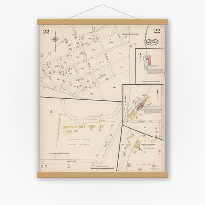 Old map wall art mockup — magnetic wood frame on white wall — Sanborn Fire Insurance Map from Gainesville, Alachua County, Florida (1922), Sheet #0022