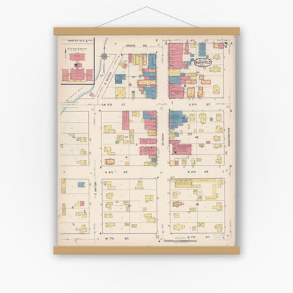 Old map wall art mockup — magnetic wood frame on white wall — Sanborn Fire Insurance Map from Northfield, Rice County, Minnesota (1922), Sheet #0007