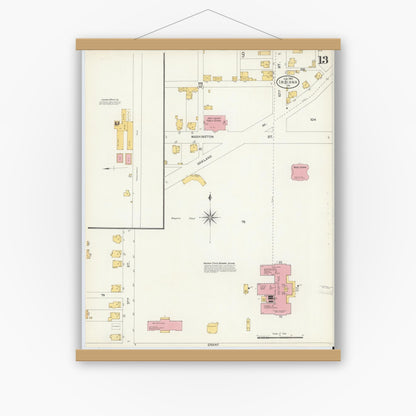 Old map wall art mockup — magnetic wood frame on white wall — Sanborn Fire Insurance Map from Indiana, Indiana County, Pennsylvania (1903), Sheet #0013