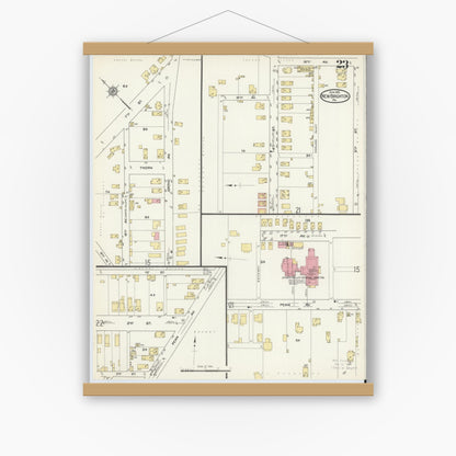 Old map wall art mockup — magnetic wood frame on white wall — Sanborn Fire Insurance Map from New Brighton, Beaver County, Pennsylvania (1913), Sheet #0023