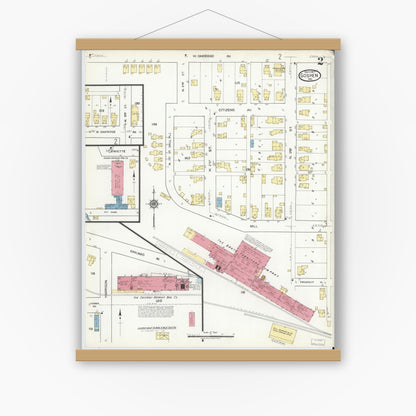 Old map wall art mockup — magnetic wood frame on white wall — Sanborn Fire Insurance Map from Goshen, Elkhart County, Indiana (1917), Sheet #0002