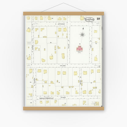 Old map wall art mockup — magnetic wood frame on white wall — Sanborn Fire Insurance Map from Sulphur Springs, Hopkins County, Texas (1909), Sheet #0010