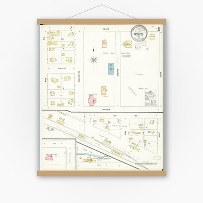 Old map wall art mockup — magnetic wood frame on white wall — Sanborn Fire Insurance Map from Fayette, Fayette County, Iowa (1902) â€” Complete Set