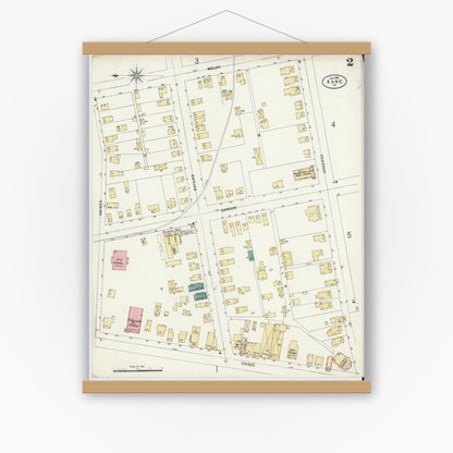 Old map wall art mockup — magnetic wood frame on white wall — Sanborn Fire Insurance Map from Kane, McKean County, Pennsylvania (1898), Sheet #0002