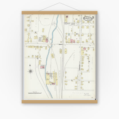 Old map wall art mockup — magnetic wood frame on white wall — Sanborn Fire Insurance Map from Mount Pleasant, Westmoreland County, Pennsylvania (1891), Sheet #0005
