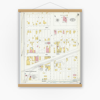 Old map wall art mockup — magnetic wood frame on white wall — Sanborn Fire Insurance Map from Deshler, Henry County, Ohio (1900), Sheet #0003