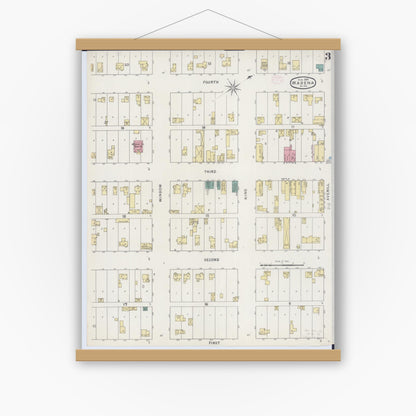 Old map wall art mockup — magnetic wood frame on white wall — Sanborn Fire Insurance Map from Wadena, Wadena County, Minnesota (1894), Sheet #0003