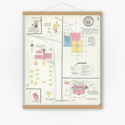 Old map wall art mockup — magnetic wood frame on white wall — Sanborn Fire Insurance Map from Graham, Alamance County, North Carolina (1910) - Complete Map Set