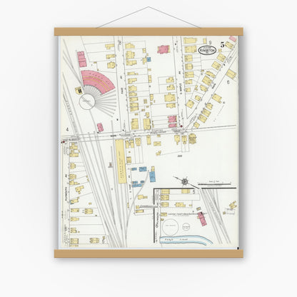 Old map wall art mockup — magnetic wood frame on white wall — Sanborn Fire Insurance Map from Kingston, Luzerne County, Pennsylvania (1919), Sheet #0005