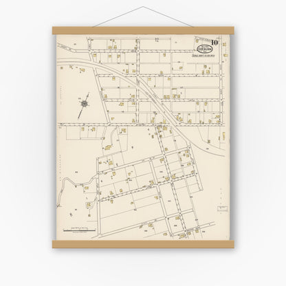 Old map wall art mockup — magnetic wood frame on white wall — Sanborn Fire Insurance Map from Coeburn, Wise County, Virginia (1922), Sheet #0010