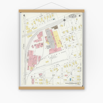 Old map wall art mockup — magnetic wood frame on white wall — Sanborn Fire Insurance Map from Newcomerstown, Tuscarawas County, Ohio (1924), Sheet #0006