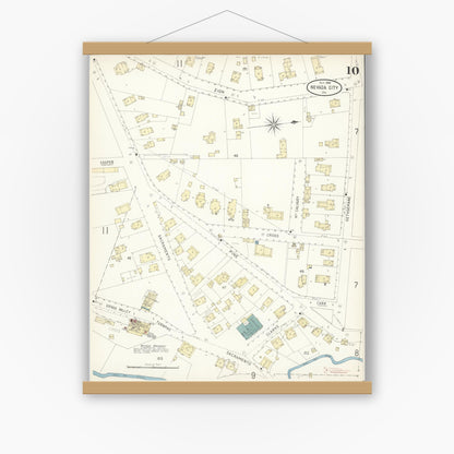 Old map wall art mockup — magnetic wood frame on white wall — Sanborn Fire Insurance Map from Nevada City, Nevada County, California (1898), Sheet #0010