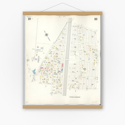 Old map wall art mockup — magnetic wood frame on white wall — Sanborn Fire Insurance Map from Manville, Somerset County, New Jersey (1949), Sheet #0010