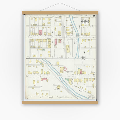 Old map wall art mockup — magnetic wood frame on white wall — Sanborn Fire Insurance Map from Salineville, Columbiana County, Ohio (1895), Sheet #0002