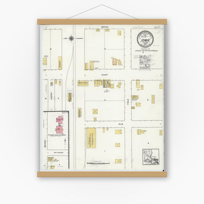 Old map wall art mockup — magnetic wood frame on white wall — Sanborn Fire Insurance Map from Iowa, Calcasieu Parish, Louisiana (1920), Sheet #0001