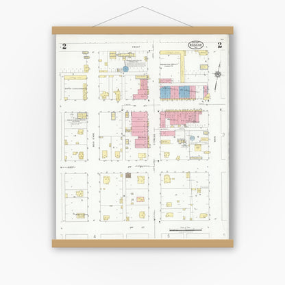Old map wall art mockup — magnetic wood frame on white wall — Sanborn Fire Insurance Map from Roscoe, Nolan County, Texas (1927), Sheet #0002