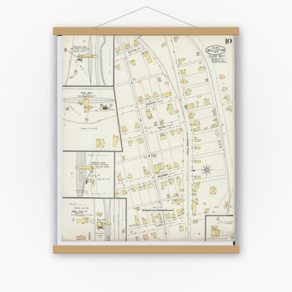 Old map wall art mockup — magnetic wood frame on white wall — Sanborn Fire Insurance Map from Wellston, Jackson County, Ohio (1897), Sheet #0010