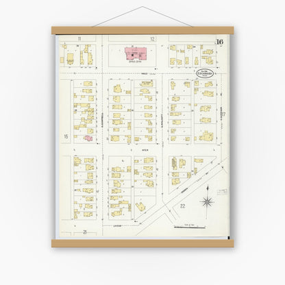 Old map wall art mockup — magnetic wood frame on white wall — Sanborn Fire Insurance Map from Escanaba, Delta County, Michigan (1906), Sheet #0016