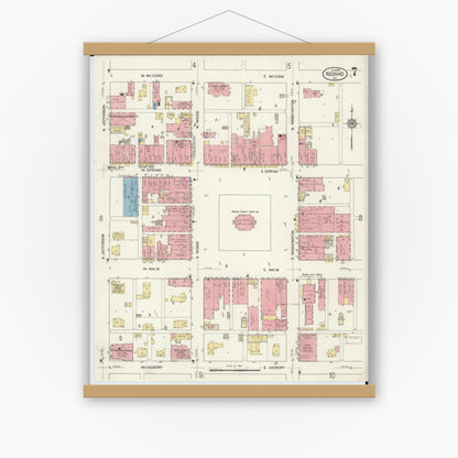 Old map wall art mockup — magnetic wood frame on white wall — Sanborn Fire Insurance Map from Neosho, Newton County, Missouri (1916), Sheet #0007